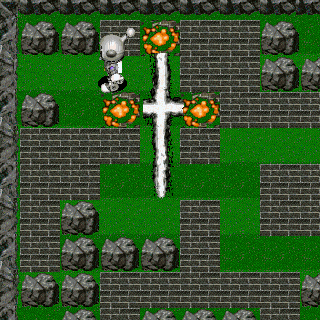 Explózia bomby v hre Bomberman